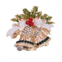 Kerst Broches, Zinc Alloy, Christmas Bell, gold plated, uniseks & Kerst sieraden & glazuur & met strass, lood en cadmium vrij, 40x45mm, Verkocht door PC