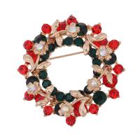 Jul brocher, Zinc Alloy, Jul Wreath, guldfarve belagt, Unisex & Julen smykker & med rhinestone, bly & cadmium fri, 45x45mm, Solgt af PC