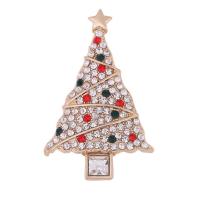 Broches de Navidad, aleación de zinc, con Cristal, Árbol de Navidad, chapado en color dorado, unisexo & Joyas de Navidad & con diamantes de imitación, libre de plomo & cadmio, 55x45mm, Vendido por UD