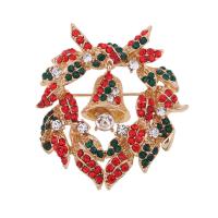 Jul brocher, Zinc Alloy, Jul Wreath, guldfarve belagt, Unisex & Julen smykker & med rhinestone, bly & cadmium fri, 45x40mm, Solgt af PC