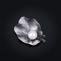 Plastic Pearl Brooch Zinc Alloy with ABS Plastic Pearl antique silver color plated for woman & with rhinestone lead & cadmium free Sold By PC