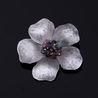 Zinc Alloy Brooches with Gemstone Flower antique silver color plated for woman lead & cadmium free Sold By PC