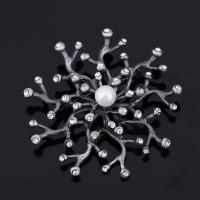 Kunststof Pearl Brooch, Zinc Alloy, met ABS kunststof parel, antiek zilver plated, voor vrouw & met strass, lood en cadmium vrij, 78x70mm, Verkocht door PC