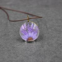 Glass Necklace with Waxed Nylon Cord & Dried Flower & for woman 30mm Sold Per Approx 17.5 Inch Strand