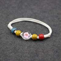 Glass Bracelet with Dried Flower & Porcelain & Nylon Cord Adjustable & for woman 12mm Sold Per Approx 7 Inch Strand