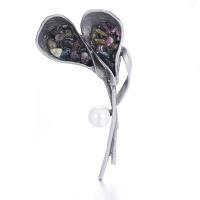 Plástico Broche Perla, aleación de zinc, con Perlas de plástico ABS & chips de piedras preciosas, Flor, chapado en color de plata antigua, para mujer, más colores para la opción, libre de plomo & cadmio, 75x45mm, Vendido por UD