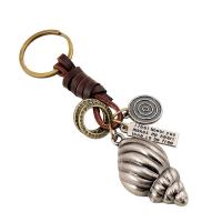 Key Chain, Zinc Alloy, med Læder, Conch, antik bronze farve forgyldt, bly & cadmium fri, 130x30mm,50x30mm, Solgt af PC