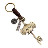 Key Chain, Zinc Alloy, med Læder, Ganesha, antik bronze farve forgyldt, bly & cadmium fri, 160x30mm,90x50mm, Solgt af PC