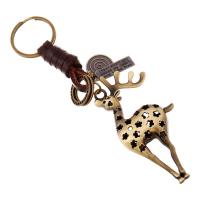 Key Chain, Zinc Alloy, med Læder, Deer, antik bronze farve forgyldt, bly & cadmium fri, 150x30mm,80x40mm, Solgt af PC