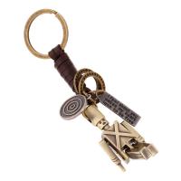 Key Chain, Zinc Alloy, med Læder, Robot, antik bronze farve forgyldt, bly & cadmium fri, 130x30mm,58x20mm, Solgt af PC