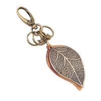 Zinc Alloy Key Lås, med Læder, Leaf, antik bronze farve forgyldt, bly & cadmium fri, 140x20mm,70x40mm, Solgt af PC