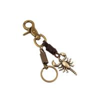 Key Chain, Zinc Alloy, med Læder, Scorpion, antik bronze farve forgyldt, bly & cadmium fri, 140x30mm,50x31mm, Solgt af PC