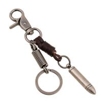 Key Chain, Zinc Alloy, med Læder, Bullet, antik sølv farve forgyldt, bly & cadmium fri, 155x30mm,85x35mm, Solgt af PC