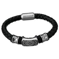 Los hombres de la pulsera y del brazalete, acero inoxidable, con cable de piel de vaca, pulsera trenzada & para hombre & ennegrezca, 22x11.5mm, 21x12mm, 8.5mm, Vendido para aproximado 8.5 Inch Sarta