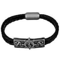 Los hombres de la pulsera y del brazalete, acero inoxidable, con cable de piel de vaca, pulsera trenzada & para hombre & 2-sarta & ennegrezca, 39x17mm, 21x12mm, 8mm, Vendido para aproximado 8.5 Inch Sarta