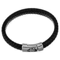 Los hombres de la pulsera y del brazalete, acero inoxidable, con cable de piel de vaca, pulsera trenzada & para hombre & ennegrezca, 29x15mm, 12mm, Vendido para aproximado 9 Inch Sarta