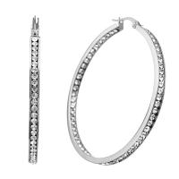 Mens acier inoxydable Hoop boucles d'oreilles, pour femme & avec strass, couleur originale, 3x50mm, Vendu par paire