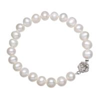 Pulseras de Perlas Freshwater, Perlas cultivadas de agua dulce, con metal, Patata, chapado en color de platina, para mujer, Blanco, 8-9mm, Vendido para aproximado 7.5 Inch Sarta