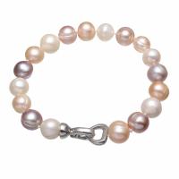 Slatkovodni Kulturan Biser narukvice, Slatkovodni Pearl, s Mesing, Krumpir, platine boja pozlaćen, za žene, miješana boja, 10-11mm, Prodano Per Približno 7.5 inčni Strand