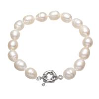 Fionnuisce saothraithe Pearl Bracelet, Pearl Fionnuisce, le Prás, Rís, dath platanam plátáilte, do bhean, bán, 9-10mm, Díolta Per Thart 7.5 Inse Snáithe