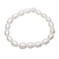 Pulseras de Perlas Freshwater, Perlas cultivadas de agua dulce, Arroz, natural, para mujer, Blanco, 8-9mm, Vendido para aproximado 7.5 Inch Sarta