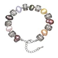 Freshwater Kulturperler Pearl Bracelet, Ferskvandsperle, med Glas Seed Beads & Zinc Alloy, antik sølv farve forgyldt, for kvinde, 8-9mm, Solgt Per Ca. 7 inch Strand