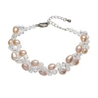 Fionnuisce saothraithe Pearl Bracelet, Pearl Fionnuisce, le Crystal, Rís, dath platanam plátáilte, do bhean, bándearg, 5-6mm, Díolta Per Thart 7.5 Inse Snáithe