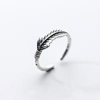 Thailand Sterling Sølv Cuff fingerring, Feather, for kvinde, 7x1.50mm, Størrelse:10-15.5, Solgt af PC