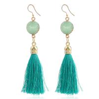 Fashion Fringe Oorbellen, Nylon Koord, met Hars & Zinc Alloy, ijzer oorbel haak, gold plated, voor vrouw, meer kleuren voor de keuze, 85x20mm, Verkocht door pair