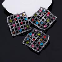 Zinc Alloy Brocher, Square, antik sølv farve forgyldt, for kvinde & med rhinestone, bly & cadmium fri, 55x55mm, Solgt af PC