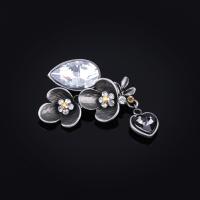 Broche cristal, alliage de zinc, avec cristal, Plaqué de couleur d'argent, pour femme & facettes & avec strass, sans plomb et cadmium, 40x80mm, Vendu par PC