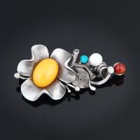 Broche résine, alliage de zinc, avec Plastique ABS perle & Agate & résine, fleur, Plaqué de couleur d'argent, pour femme & avec strass, sans plomb et cadmium, 45x85mm, Vendu par PC