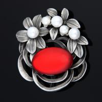 Resin Brooch Zinc Alloy with ABS Plastic Pearl & Resin Flower antique silver color plated for woman lead & cadmium free Sold By PC