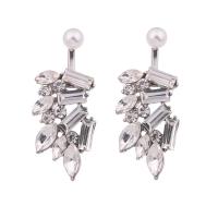 alliage de zinc Dessin animé Split boucle d'oreille, avec Plastique ABS perle & earnut en plastique & cristal, acier inoxydable puce boucle d'oreille, Placage de couleur platine, détachable & facettes & avec strass, sans plomb et cadmium, 15x40mm, Vendu par paire