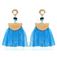 Fashion Fringe Oorbellen, Nylon Koord, met Zinc Alloy, roestvrij staal oorbel bericht, gold plated, voor vrouw, meer kleuren voor de keuze, lood en cadmium vrij, 50-60mm, Verkocht door pair