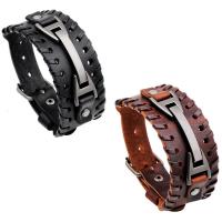 Cuero de vaca Pulsera, chapado en color plomo negro, pulsera trenzada & ajustable & para hombre, más colores para la opción, libre de níquel, plomo & cadmio, 35mm, Vendido para aproximado 10.7 Inch Sarta