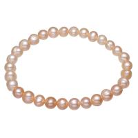 Pulseras de Perlas Freshwater, Perlas cultivadas de agua dulce, con Hilo elástico, Patata, para mujer, Rosado, 7-8mm, Vendido para aproximado 7.5 Inch Sarta