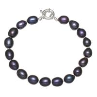 Pulseras de Perlas Freshwater, Perlas cultivadas de agua dulce, con metal, Arroz, chapado en color de platina, para mujer, Negro, 8-9mm, Vendido para aproximado 7.5 Inch Sarta