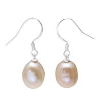 Boucles d'oreilles en perles d'eau douce, perle d'eau douce cultivée, avec laiton, riz, Placage de couleur platine, pour femme, rose, 9-10mmuff0c28-30mm, Vendu par paire