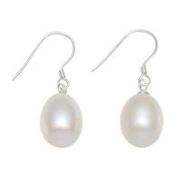 Freshwater Pearl Örhängen, med Mässing, Ris, platina pläterad, för kvinna, vit, 9-10mmuff0c28-30mm, Säljs av Par