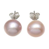 Sladkovodní Pearl náušnice, s Mosaz, platinové barvy á, pro ženy, nachový, 10-11mm, Prodáno By Pair