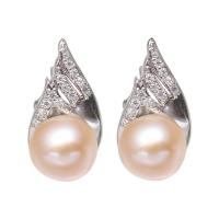 Freshwater Pearl øreringe, Ferskvandsperle, med Messing, platin farve forgyldt, for kvinde & med rhinestone, lyserød, 8-9mmuff0c9x15x9mm, Solgt af par