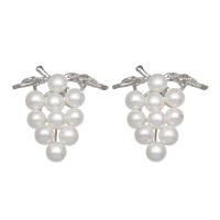 Freshwater Pearl Broche, Ferskvandsperle, Grape, for kvinde & med rhinestone, hvid, 39x35x15mm, Solgt af PC