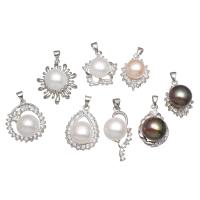 Freshwater Pearl Vedhæng, Ferskvandsperle, med Messing, platin farve forgyldt, for kvinde & med rhinestone & blandet, 11-13.5mm, 10pc'er/Bag, Solgt af Bag