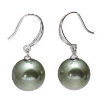 South Sea Shell Oorbel, met Messing, Ronde, platinum plated, voor vrouw, groen, 12x33mm, Verkocht door pair