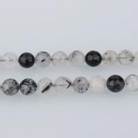 Black Rutilated Quartz Kraal, Ronde, natuurlijke & verschillende grootte voor keus & gefacetteerde, Gat:Ca 1mm, Per verkocht Ca 15.5 inch Strand