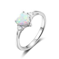 Cubic Zirconia Micro bane Sterling sølv ringe, 925 Sterling Sølv, med opal, Heart, forskellig størrelse for valg & Micro Pave cubic zirconia & for kvinde, 2.25mm, 6mm, Solgt af PC