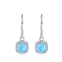 Boucles d’oreilles Sea Opal, argent sterling 925, avec Opale, Carré, pavé de micro zircon & pour femme, 9x25mm, Vendu par paire