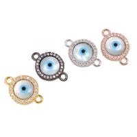 Connecteur Evil Eye, laiton, avec coquille, Plat rond, Placage, pavé de micro zircon & boucle de 1/1, plus de couleurs à choisir, protéger l'environnement, sans nickel, plomb et cadmium, 20x13x2mm, Trou:Environ 1.5mm, Vendu par PC