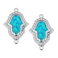 Cyrkonia Mosiądz Złącze mikro Brukuje, ze Opal, Hamsa, Platerowane platyną, mikro utorować cyrkonia & kółko1/1, 14x20x2mm, otwór:około 1mm, 10komputery/wiele, sprzedane przez wiele